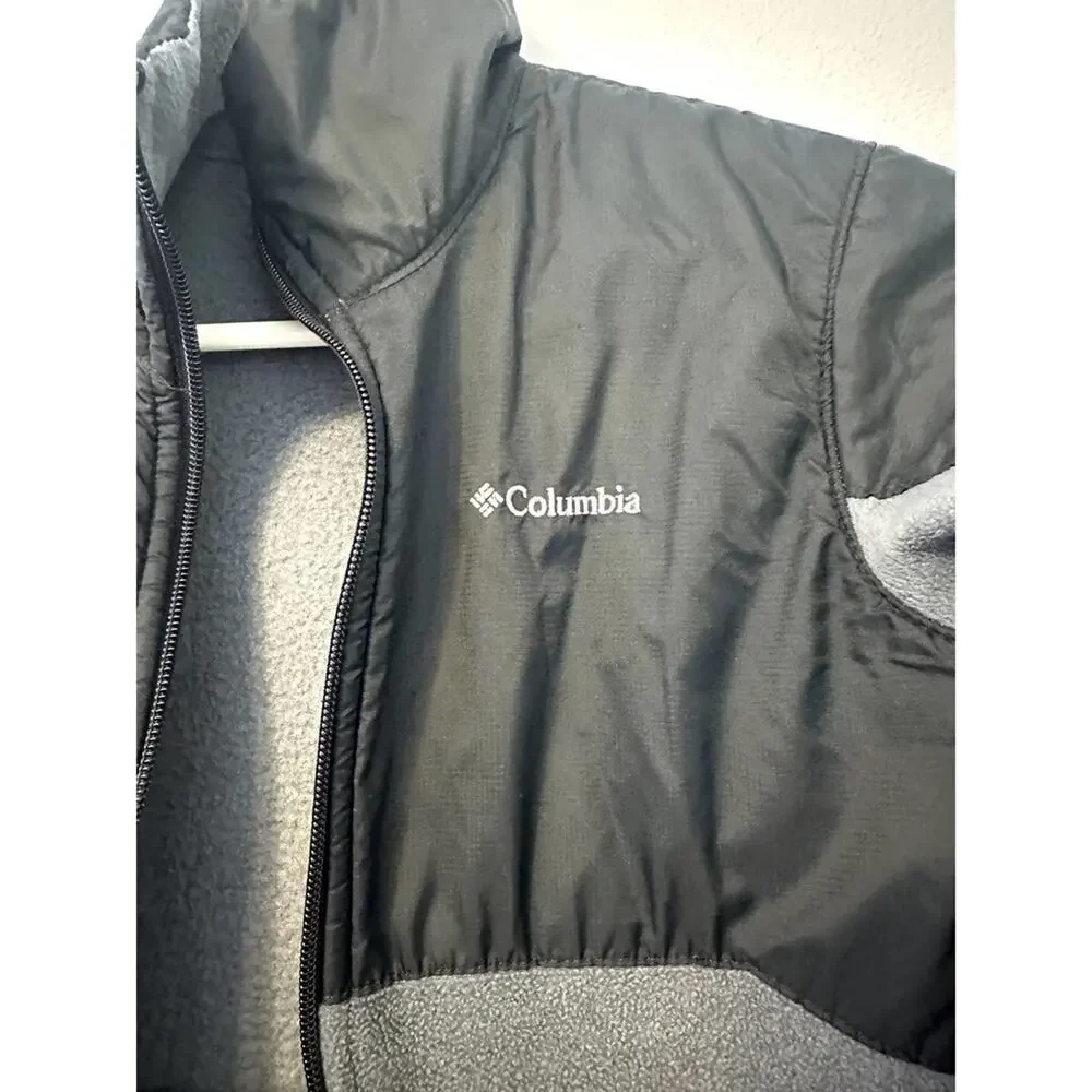 Columbia Youth M 10-12 Overlay Fleece Jacket zipper Black and Grey